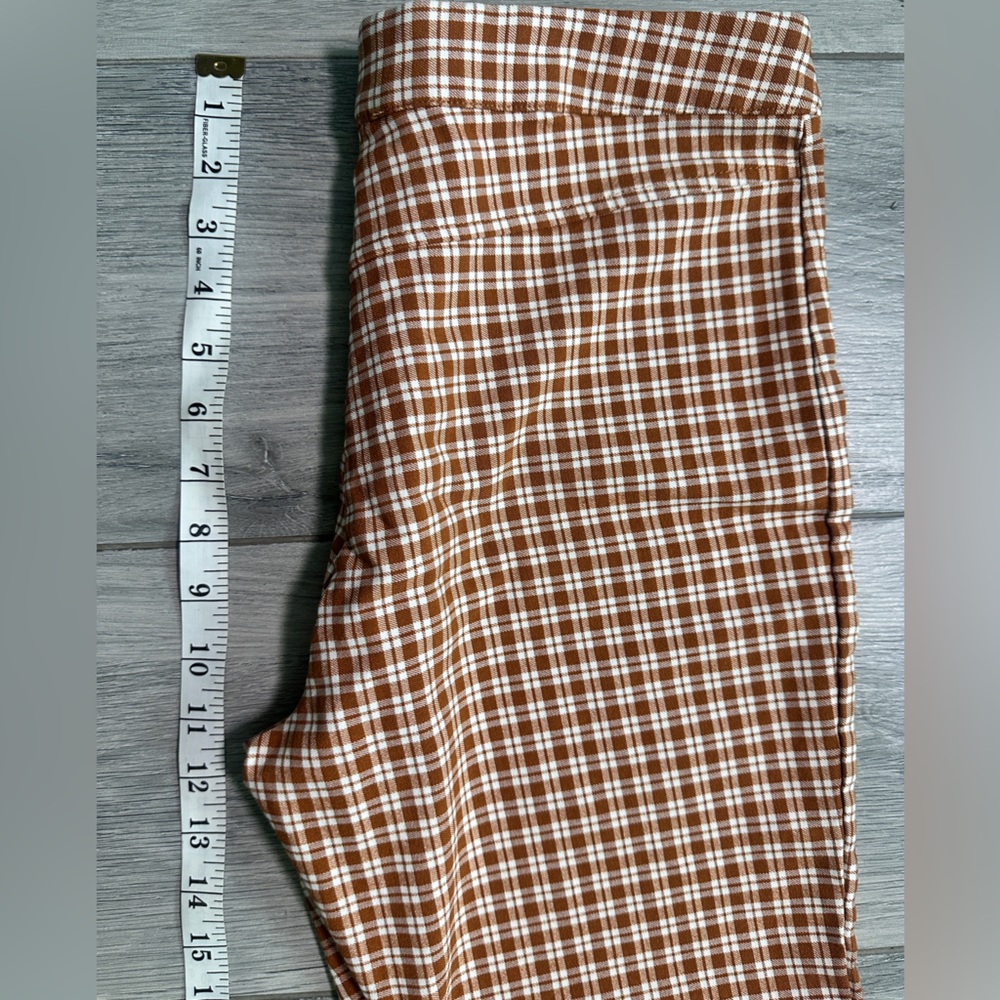 Women's Brown/Orange Checkered Cropped Casual Pants size Large - Picture 3 of 5
